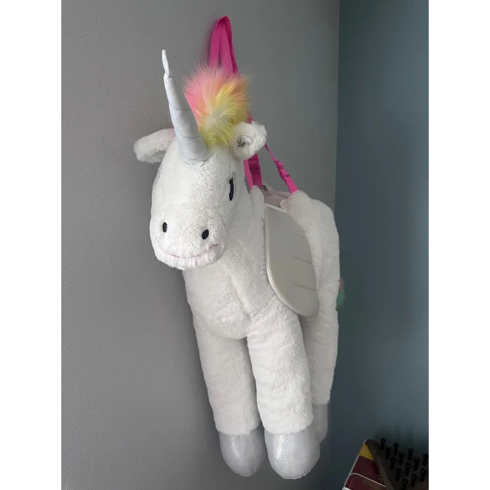 Justice Kids Plush Unicorn Ride On Costume White Rainbow One Size-Halloween